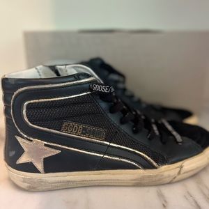 GOLDEN GOOSE Black Leather/Suede Mid top Slide size 38
